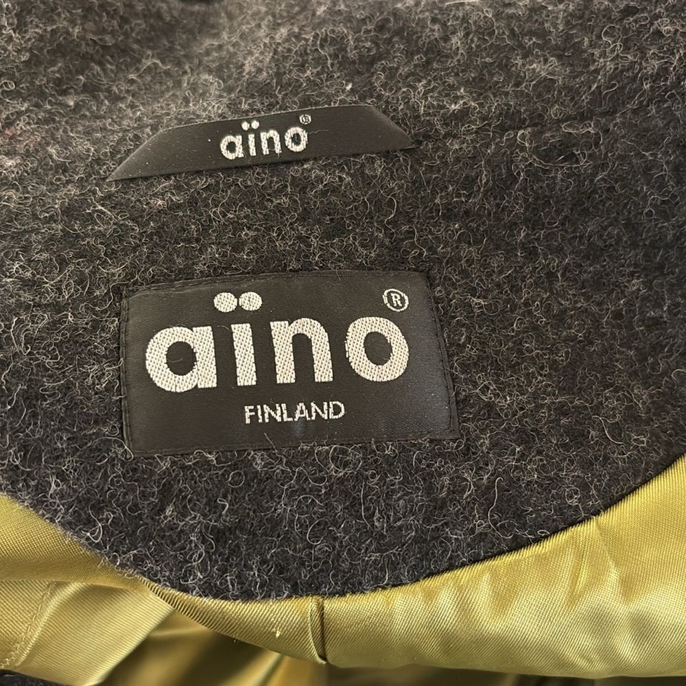 Aino Finland Dark Grey & Lime Green Wool Car Length Coat - Picture 15 of 15